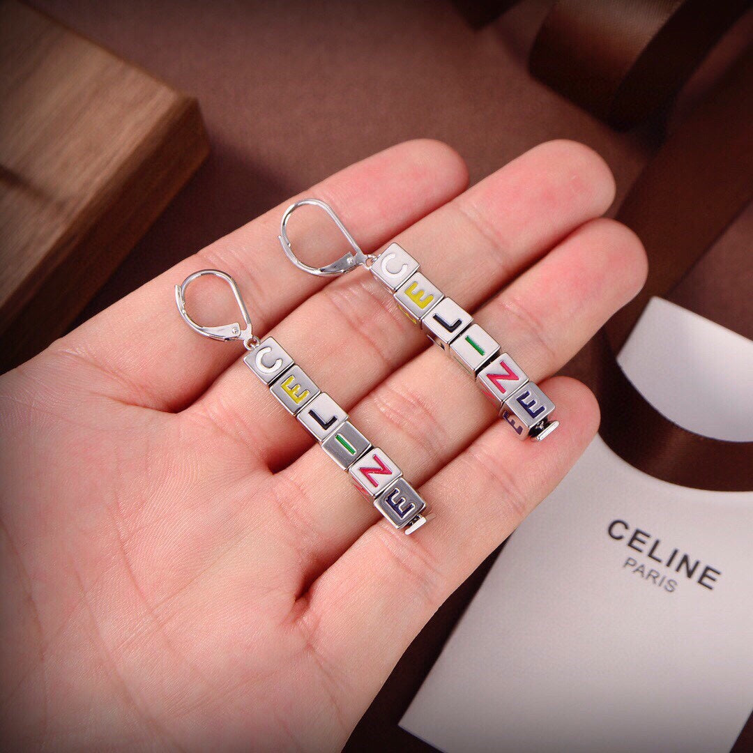 Celine Script Cube 18K Gold Earrings product image 8, provided for visual reference and product detail review