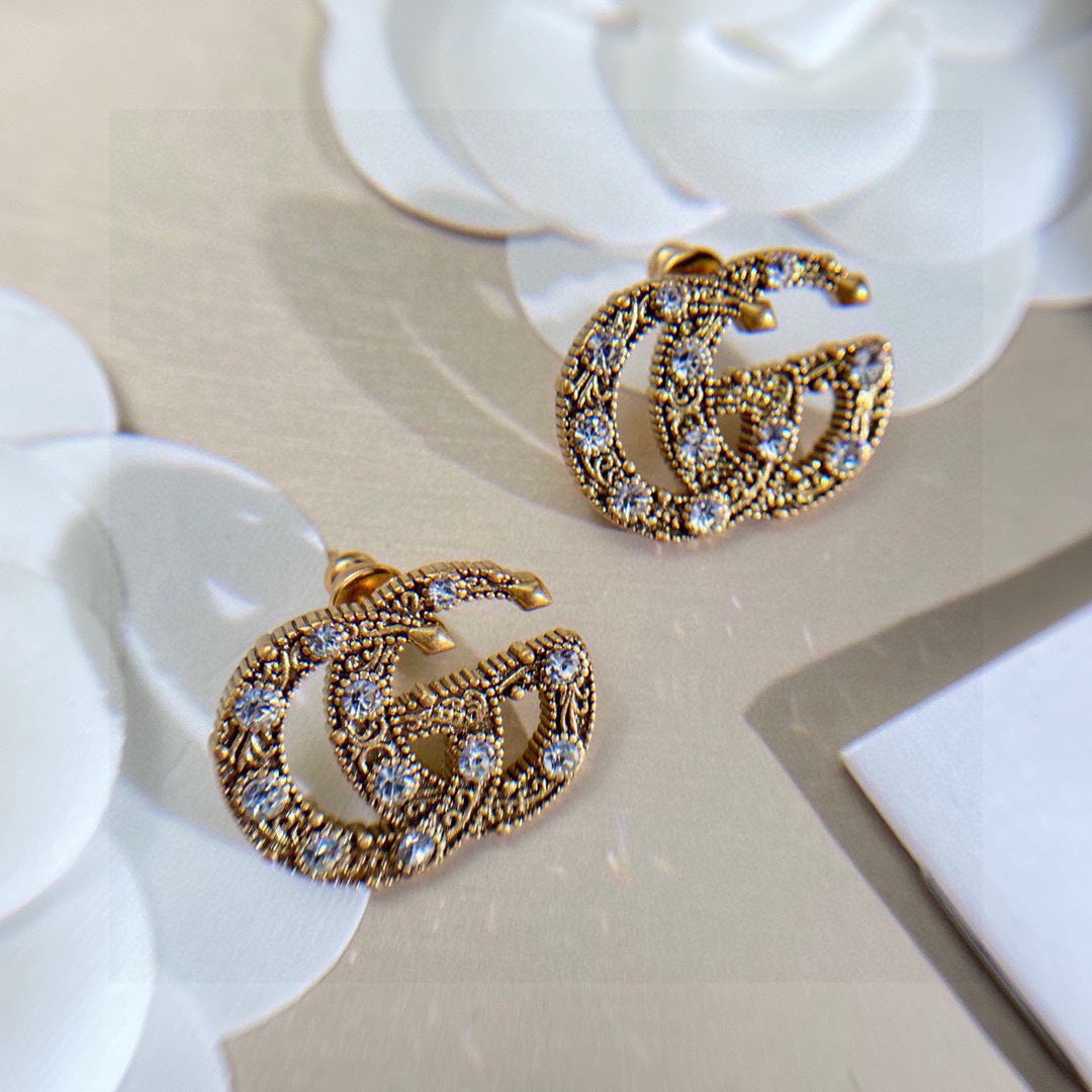 Gucci Double Crystals 18K Gold Earrings product image 6, provided for visual reference and product detail review