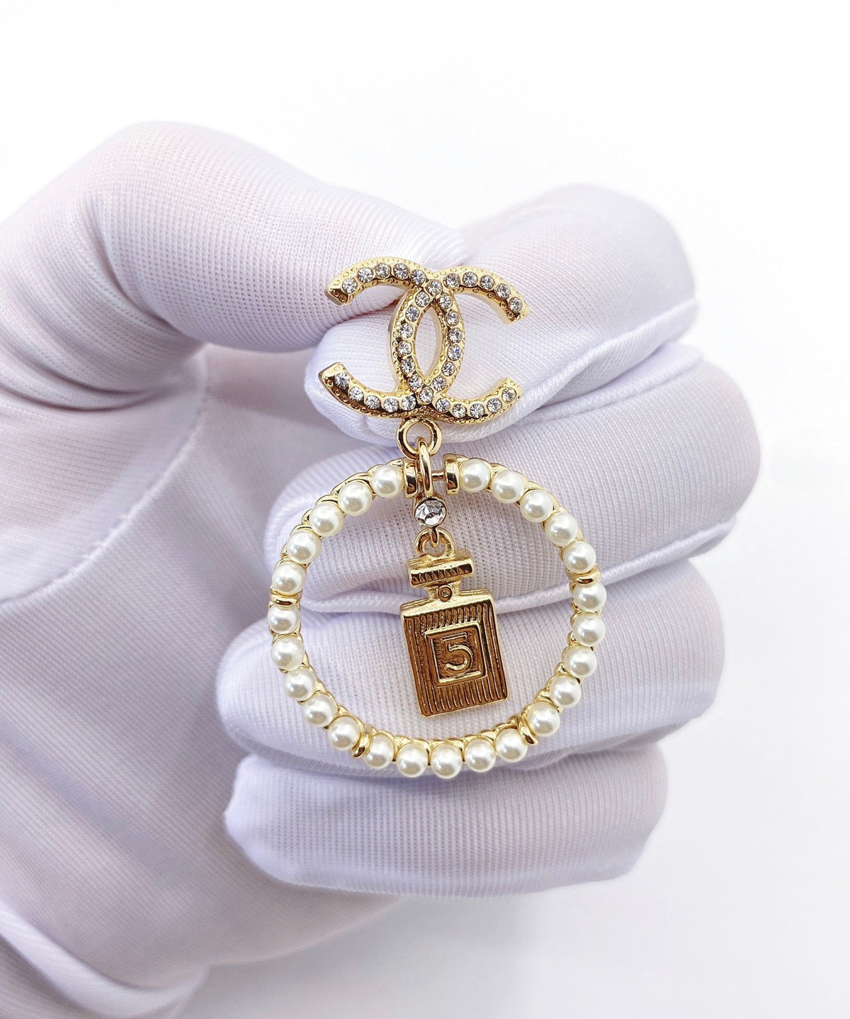 Chanel No.5 Perfume Bottle 18K Gold Earrings product image 3, provided for visual reference and product detail review
