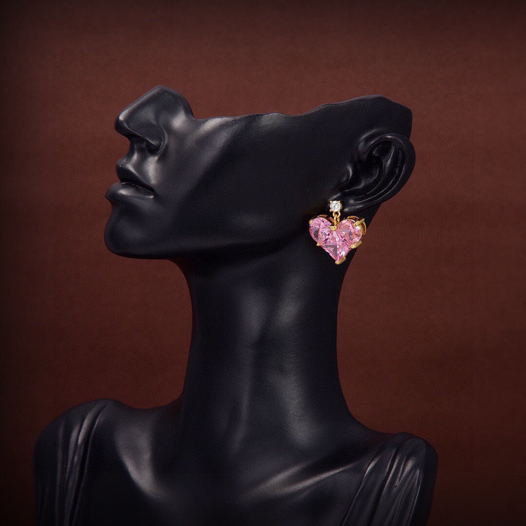 Celine Pink Crystal Heart 18K Gold Earrings product image 2, provided for visual reference and product detail review