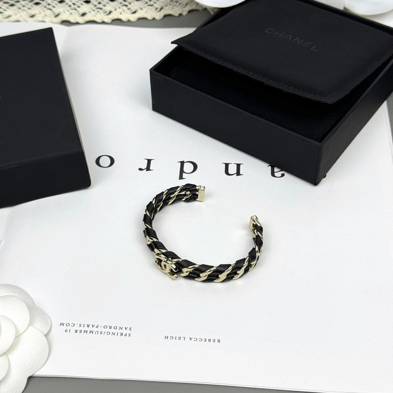 Chanel 26C Black Leather Cuff 18K Gold Bracelet product image 6, provided for visual reference and product detail review