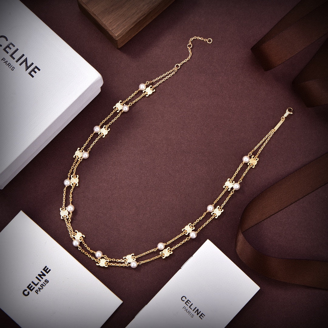 Celine Pearl Double 18K Gold Necklace product image 9, provided for visual reference and product detail review