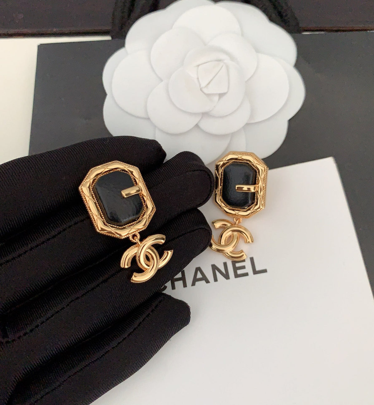 Chanel Pendant Leather 18K Gold Earrings product image 7, provided for visual reference and product detail review