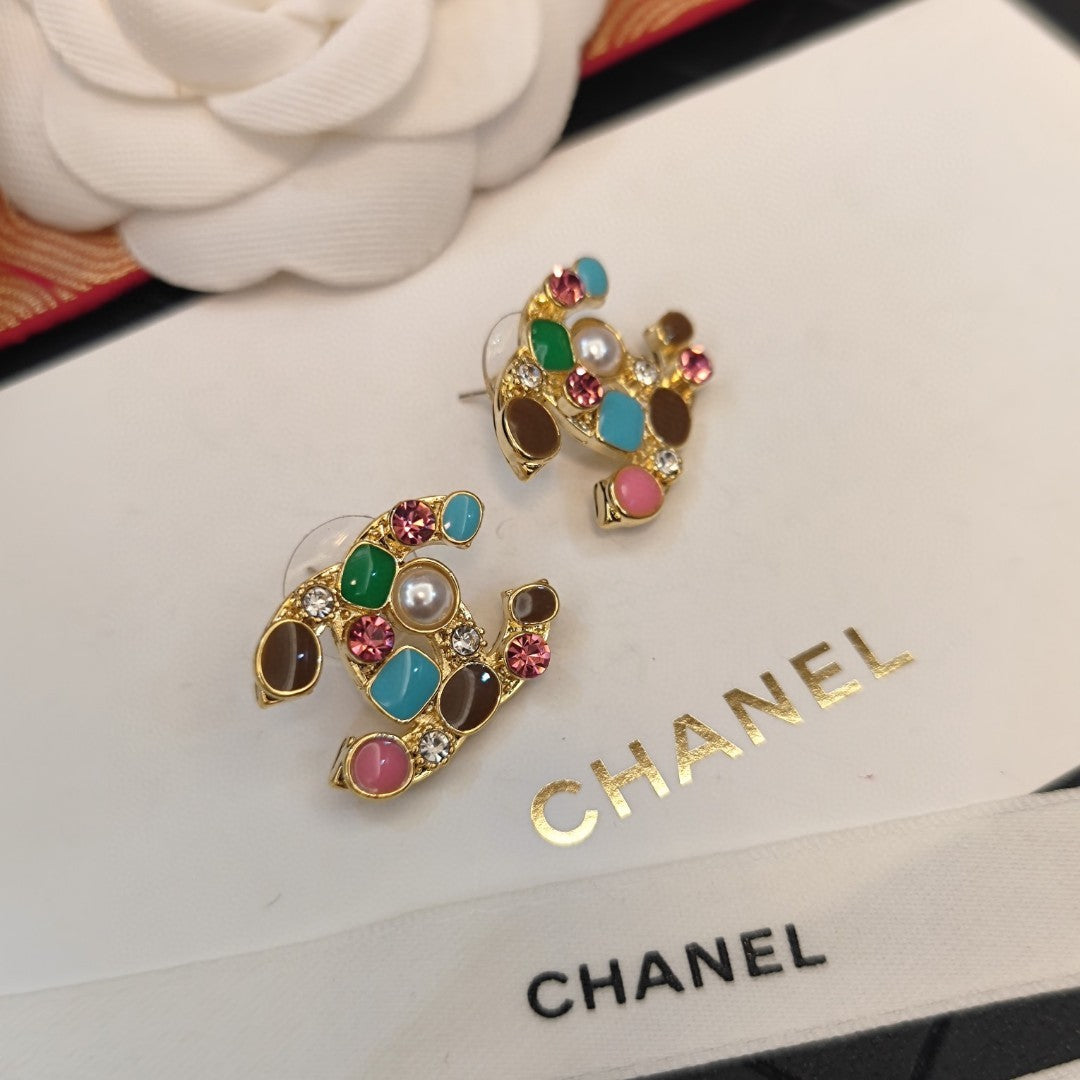 Chanel Multi-Color Crystals 18K Gold Earrings product image 8, provided for visual reference and product detail review