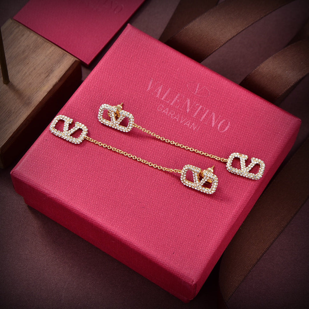 Valentino Crystal Valentino Signature 18K Gold Earrings product image 8, provided for visual reference and product detail
