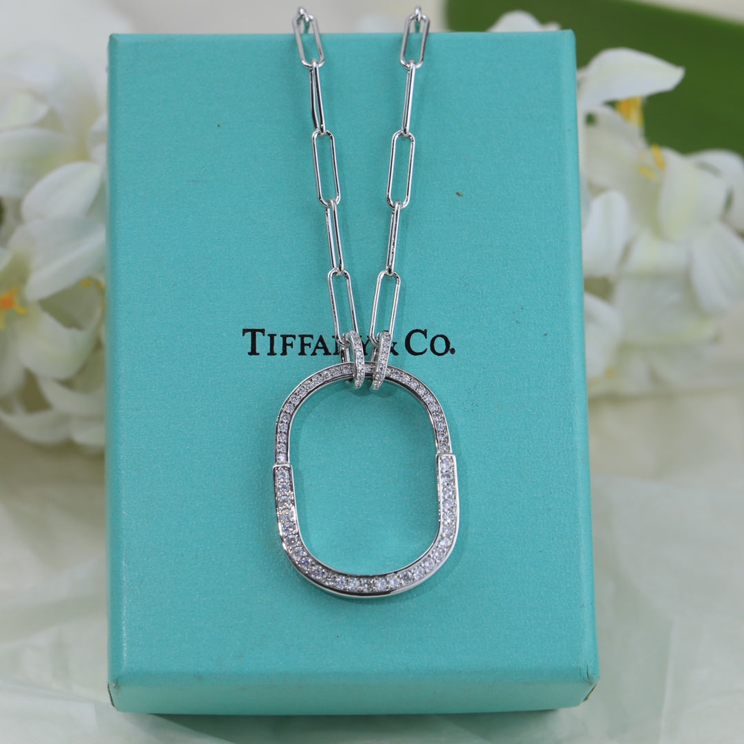Tiffany Lock Pendant Pave Diamonds 18K Gold Necklace product image 5, provided for visual reference and product detail review