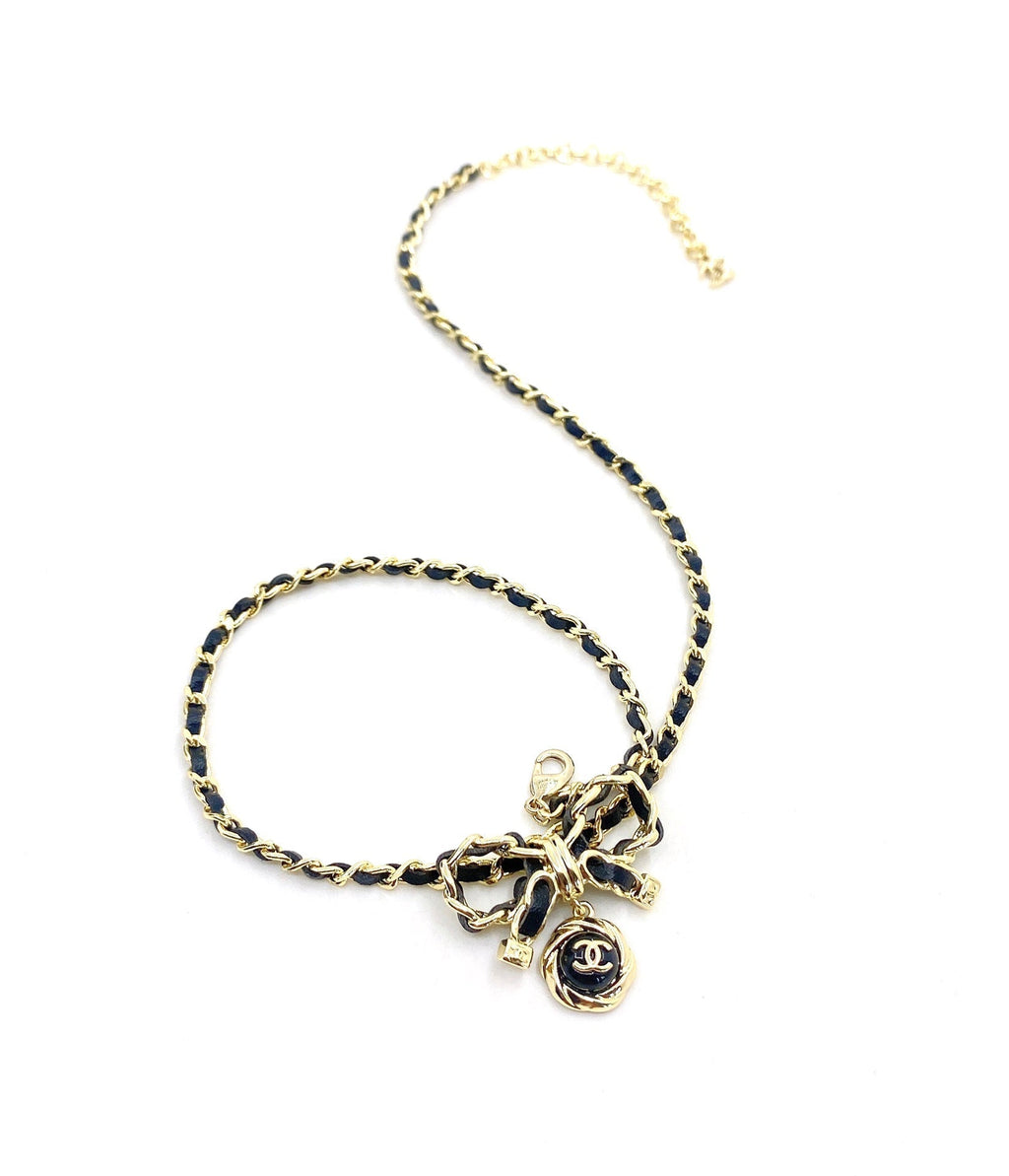 Chanel Rhinestone Bow Tie 18K Gold Necklace product image 7, provided for visual reference and product detail review