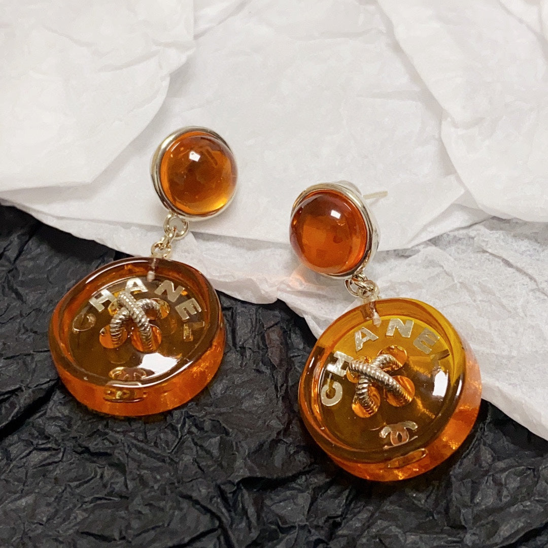 Chanel Orange Pendant 18K Gold Earrings product image 8, provided for visual reference and product detail review