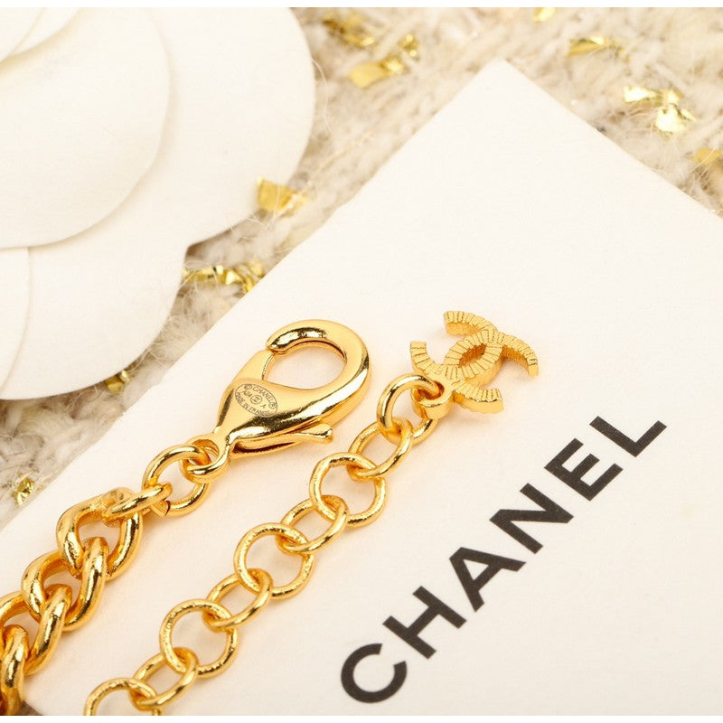 Chanel White Logo Choker 18K Gold Necklace product image 6, provided for visual reference and product detail review