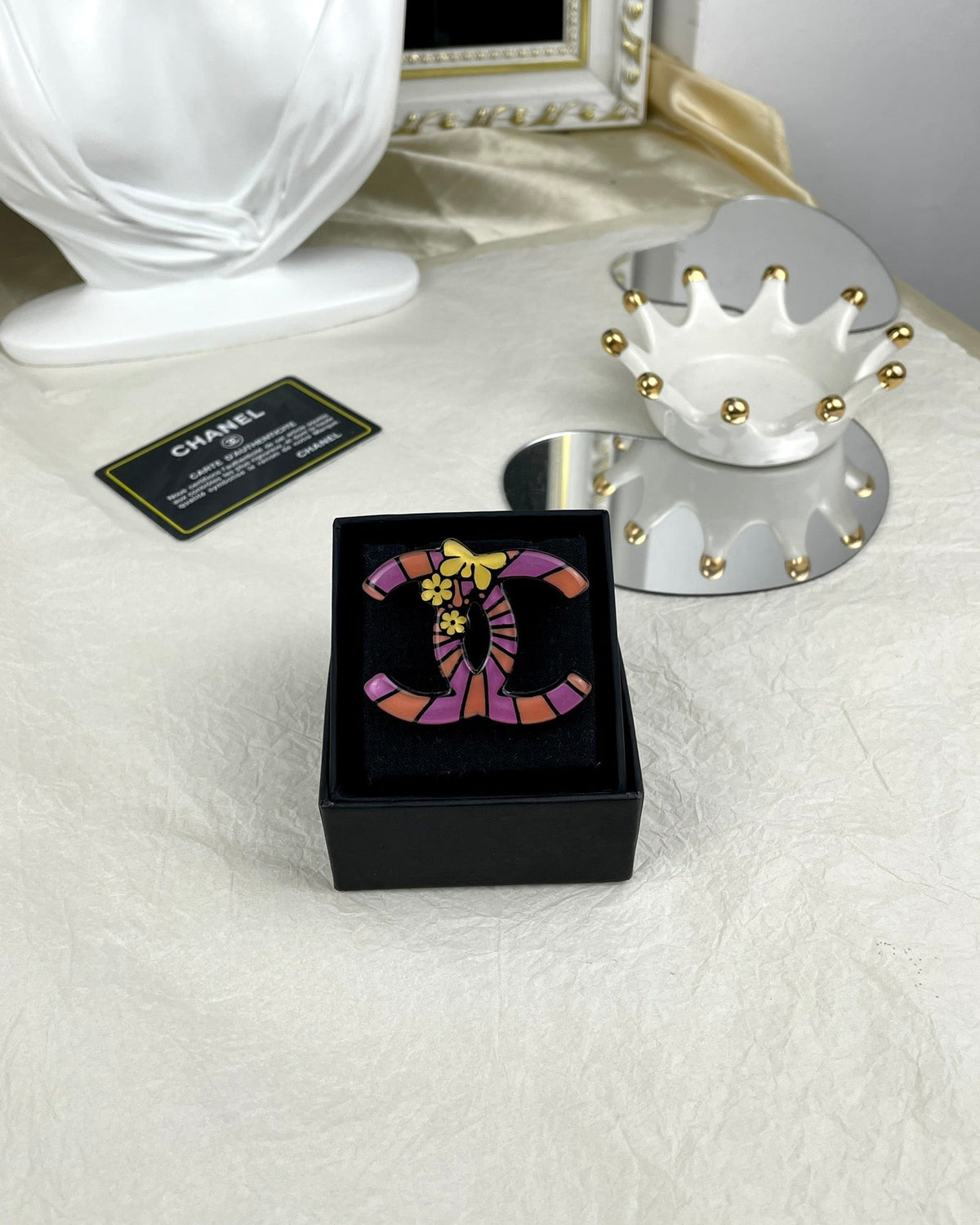 Chanel Pink Resin 18K Gold Brooch product image 7, provided for visual reference and product detail review