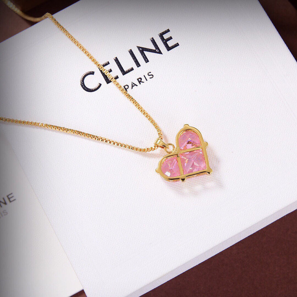 Celine Pink Heart Crystal 18K Gold Necklace product image 7, provided for visual reference and product detail review