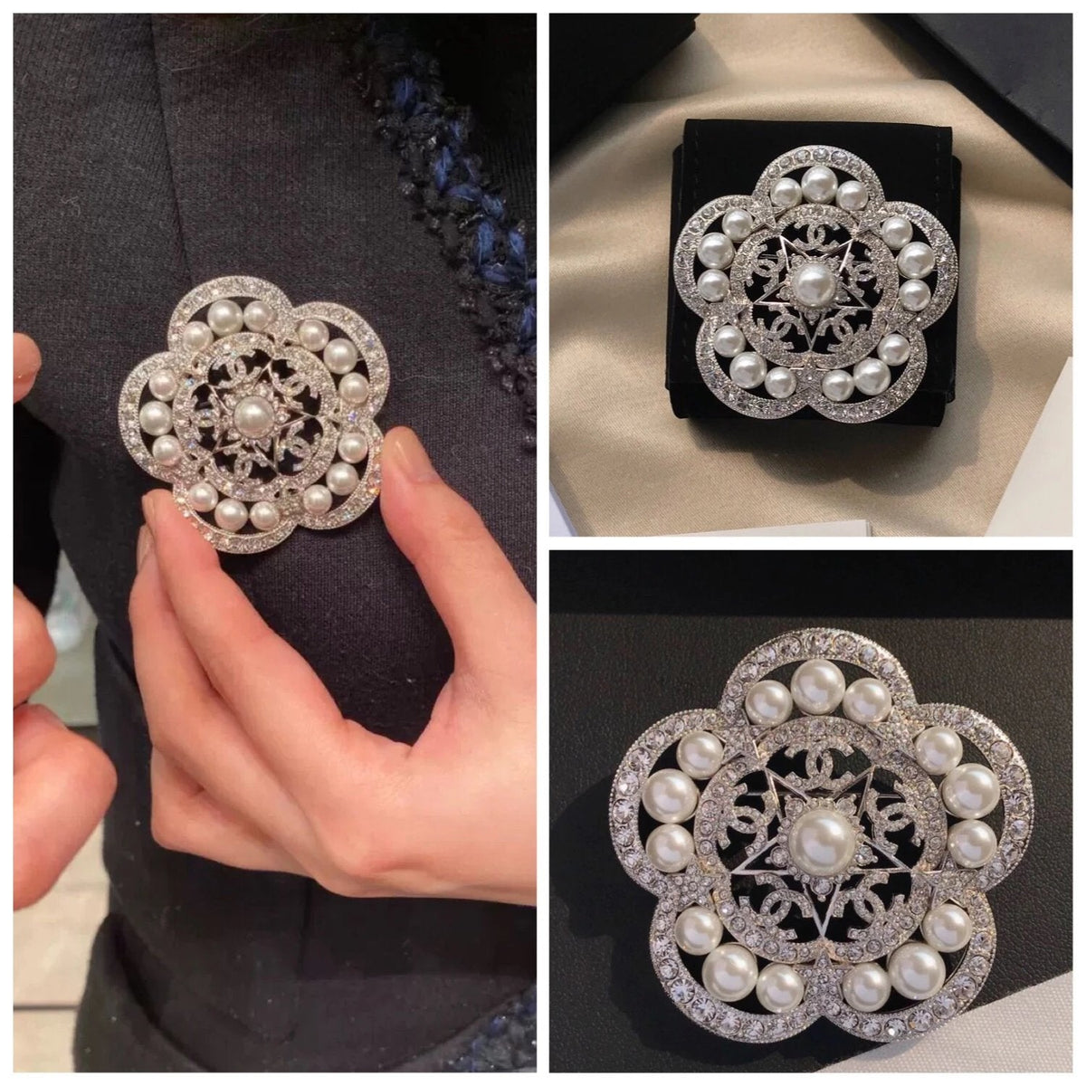 Chanel Camellia Pearls 18K Gold Brooch product image 5, provided for visual reference and product detail review