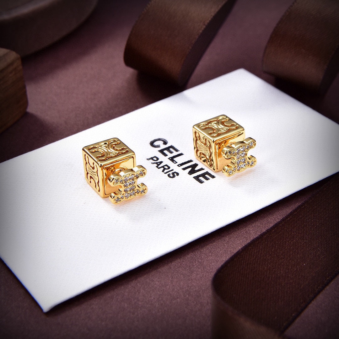 Celine Dice Pendant 18K Gold Earrings product image 4, provided for visual reference and product detail review