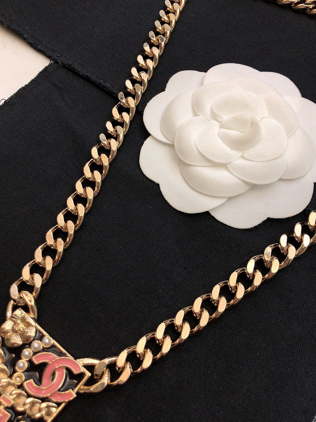 Chanel Pink Logo Chain 18K Gold Necklace product image 8, provided for visual reference and product detail review