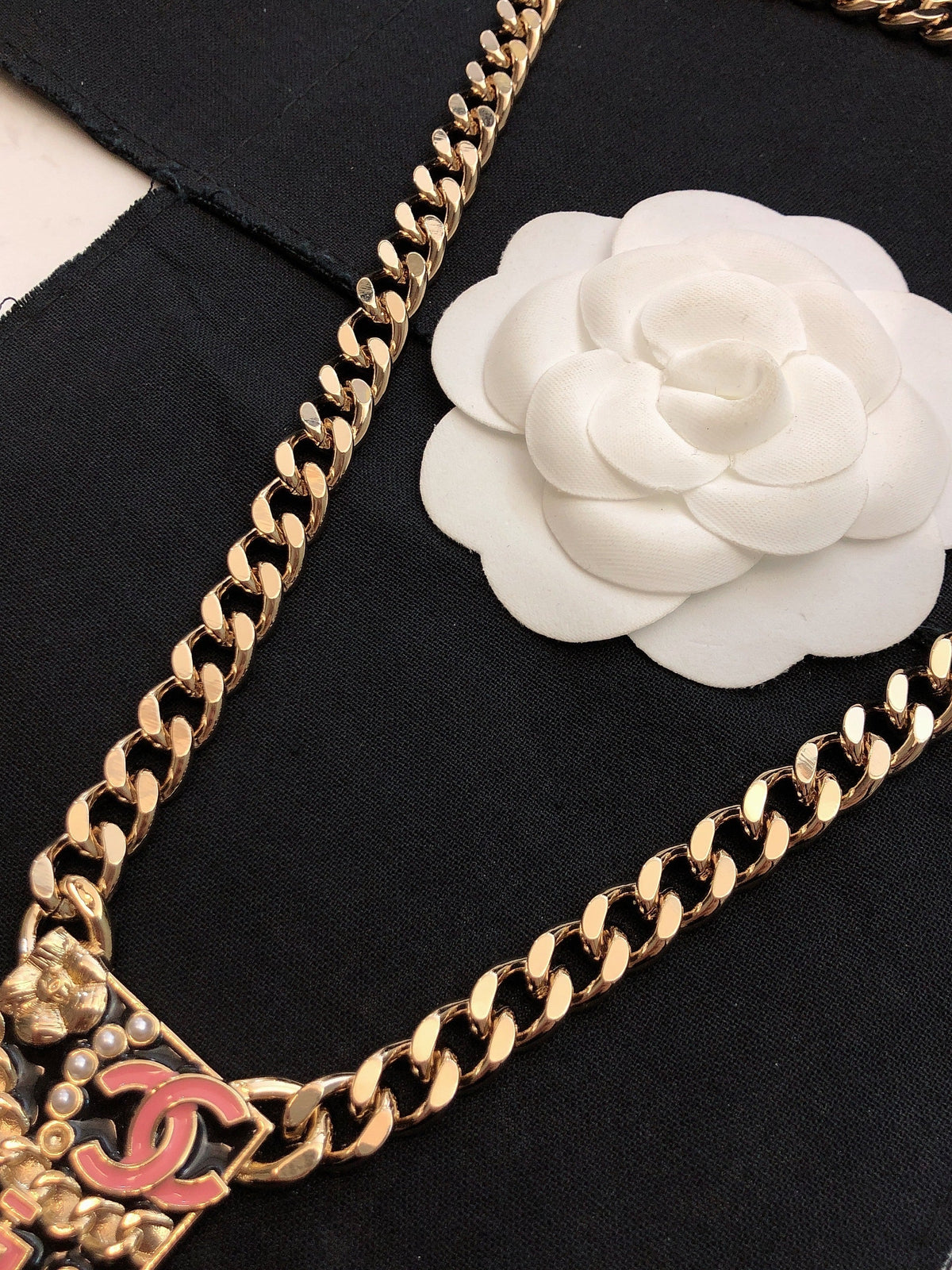 Chanel Pink Logo Chain 18K Gold Necklace product image 8, provided for visual reference and product detail review