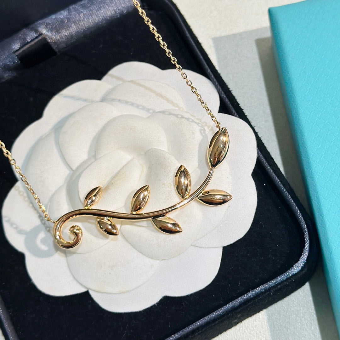 Tiffany Olive Leaf Vine Pendant 18K Gold Necklace product image 7, provided for visual reference and product detail review