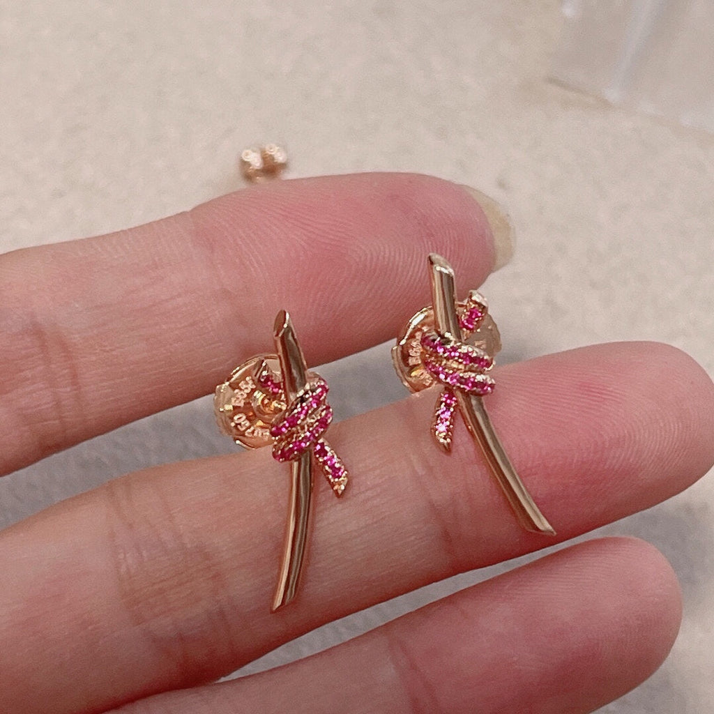 Tiffany Knot Pink Diamonds 18K Gold Earrings product image 3, provided for visual reference and product detail review