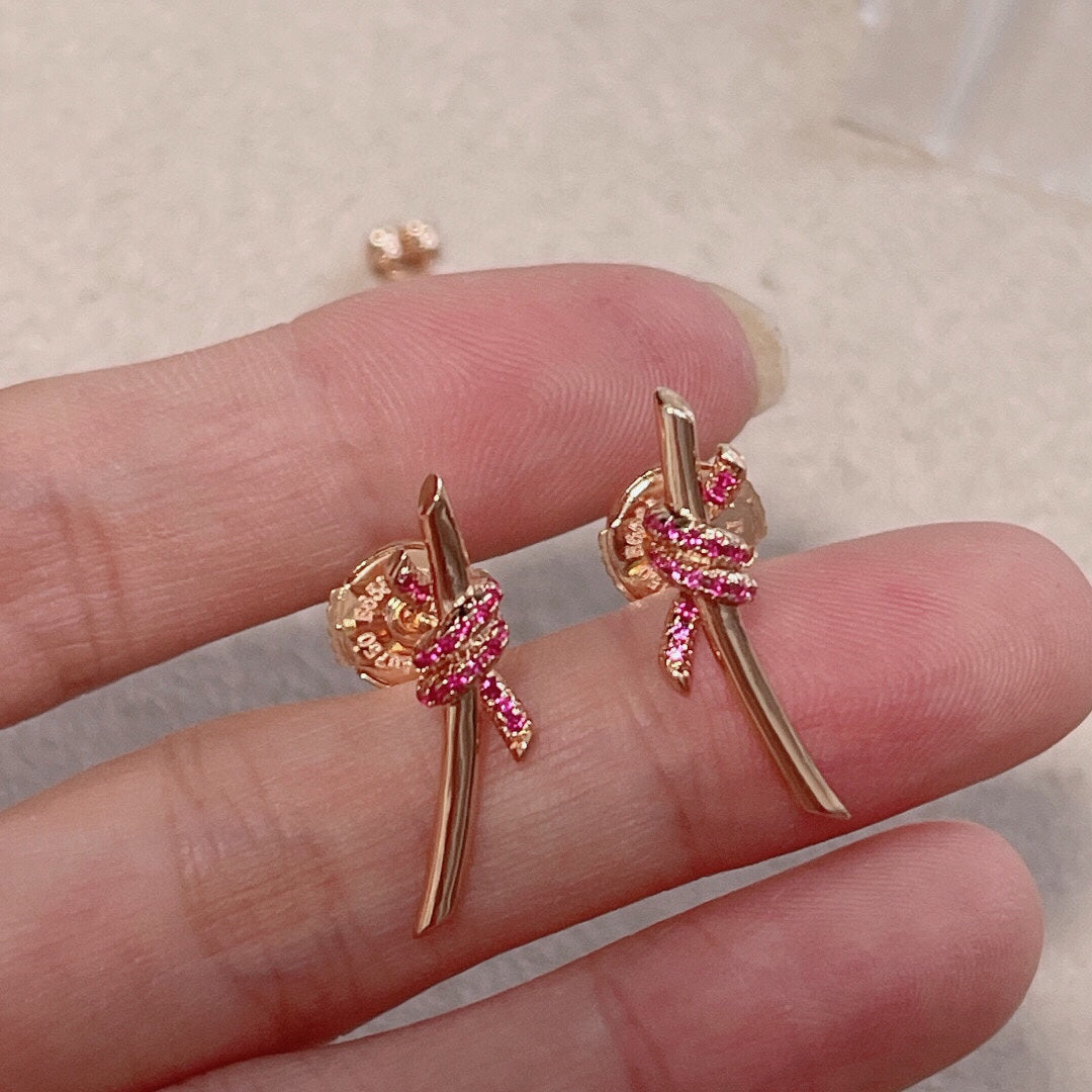 Tiffany Knot Pink Diamonds 18K Gold Earrings product image 3, provided for visual reference and product detail review