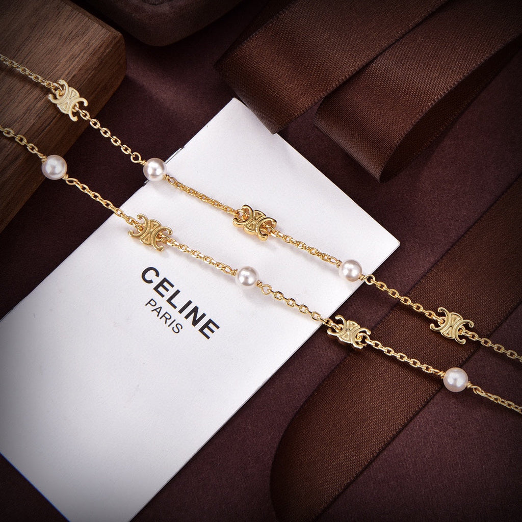 Celine Pearl Double 18K Gold Necklace product image 10, provided for visual reference and product detail review