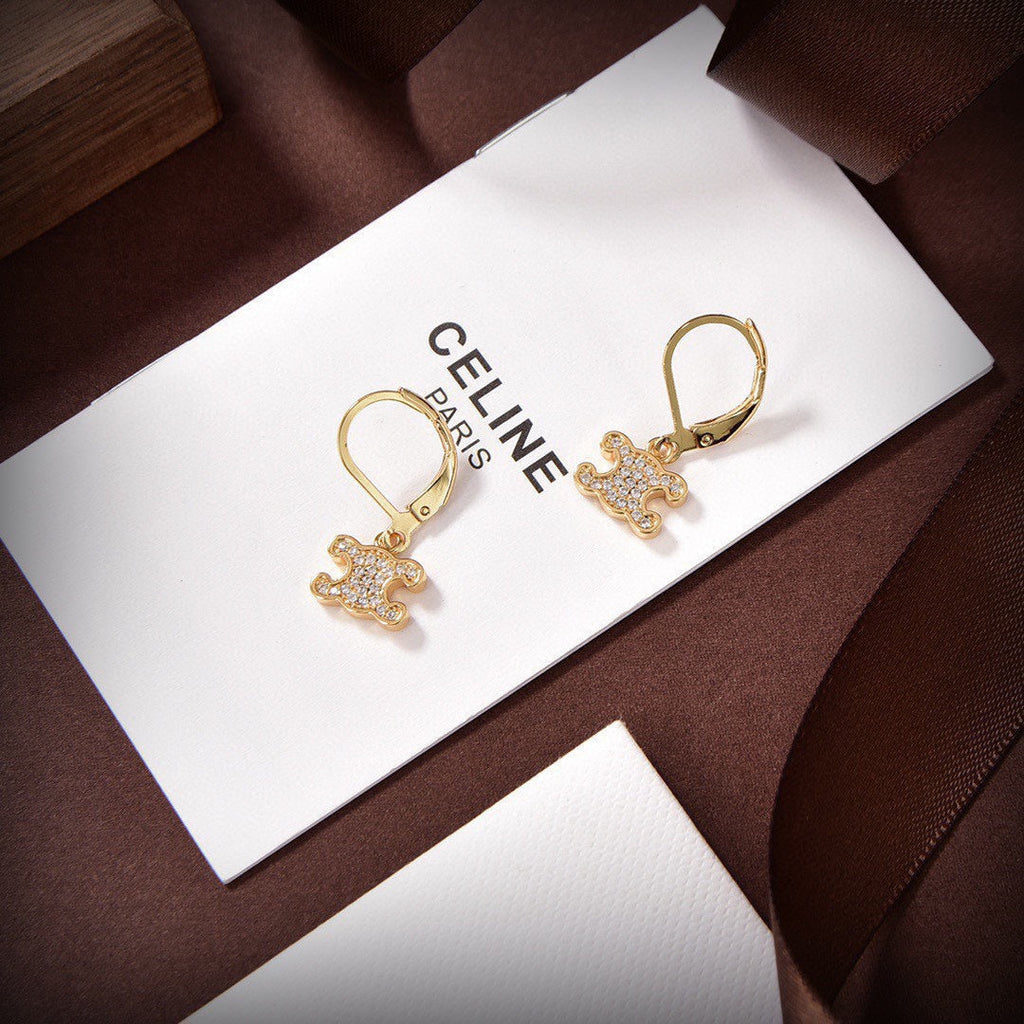 Celine Rhinestone 18K Gold Earrings product image 5, provided for visual reference and product detail review