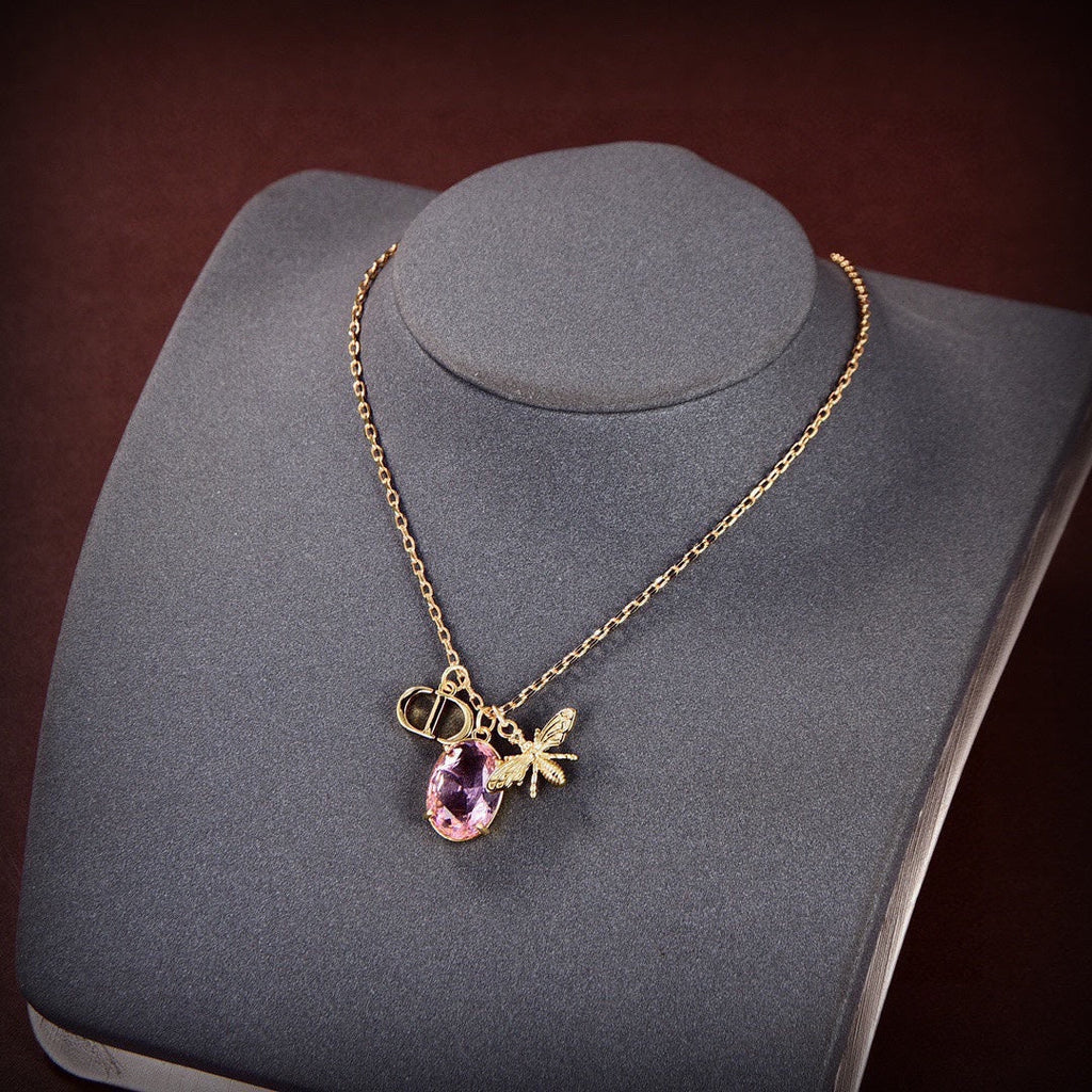 Dior Petit Pink Crystal 18K Gold Necklace product image 7, provided for visual reference and product detail review