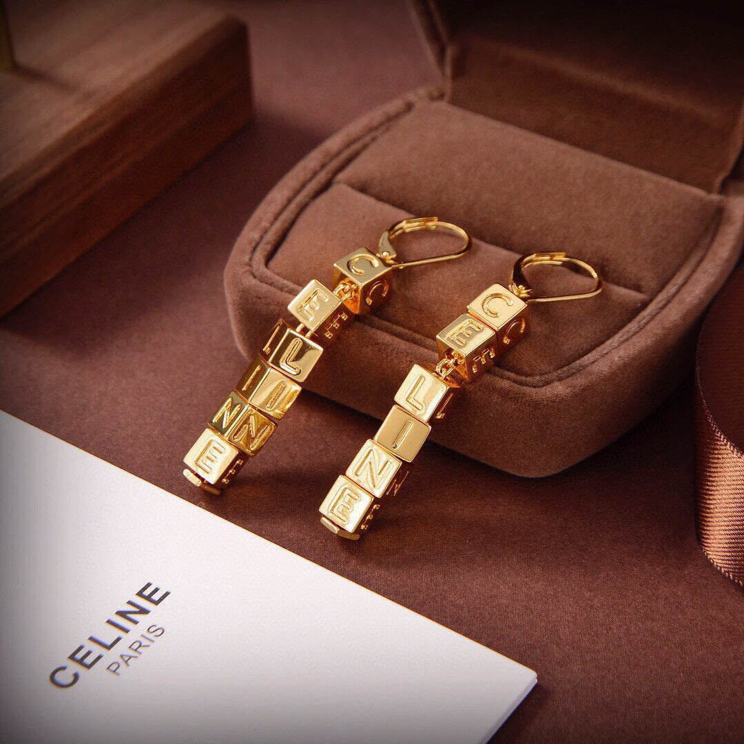 Celine Script Cube 18K Gold Earrings product image 9, provided for visual reference and product detail review
