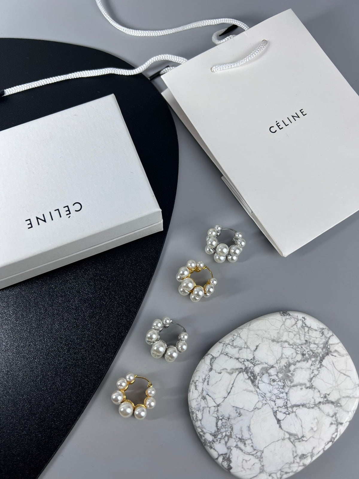 Celine Two-Rows Pearl 18K Gold Earrings product image 8, provided for visual reference and product detail review