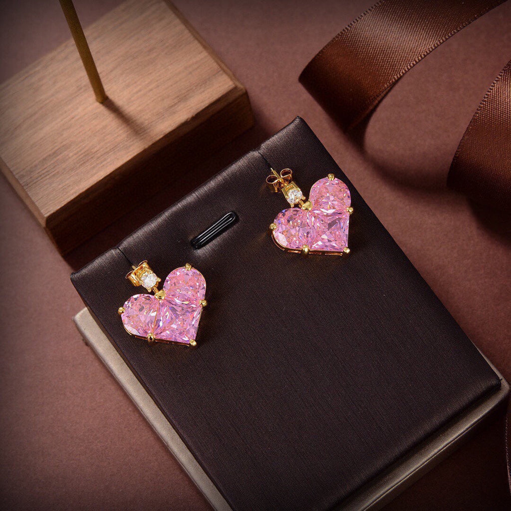 Celine Pink Crystal Heart 18K Gold Earrings product image 8, provided for visual reference and product detail review