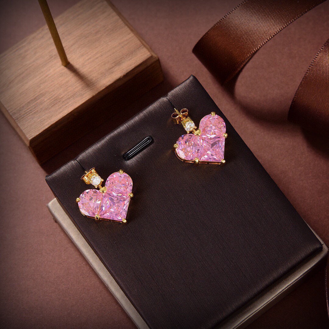 Celine Pink Crystal Heart 18K Gold Earrings product image 8, provided for visual reference and product detail review
