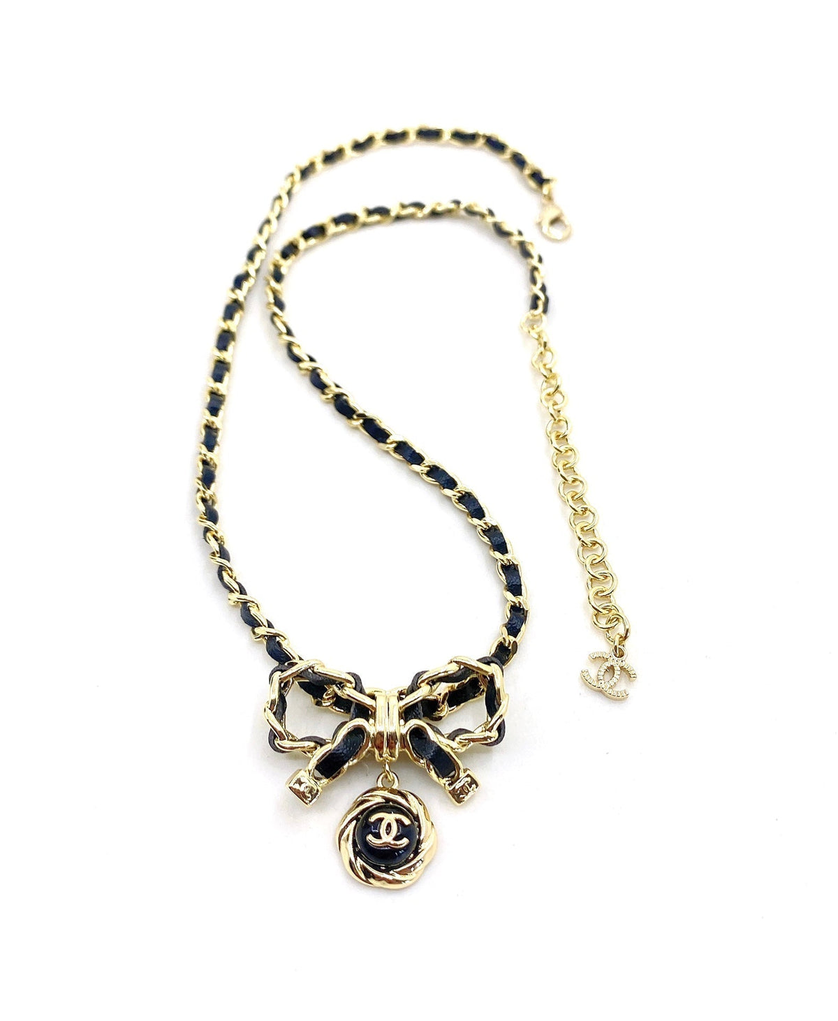 Chanel Rhinestone Bow Tie 18K Gold Necklace product image 8, provided for visual reference and product detail review