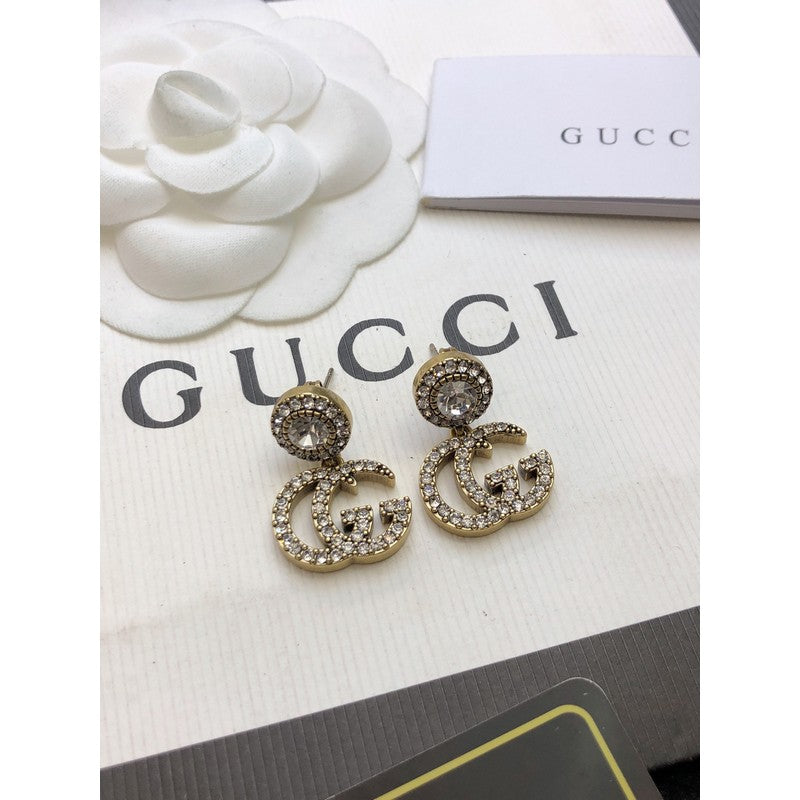 Gucci Double GucciCrystal Pendant 18K Gold Earrings product image 8, provided for visual reference and product detail review