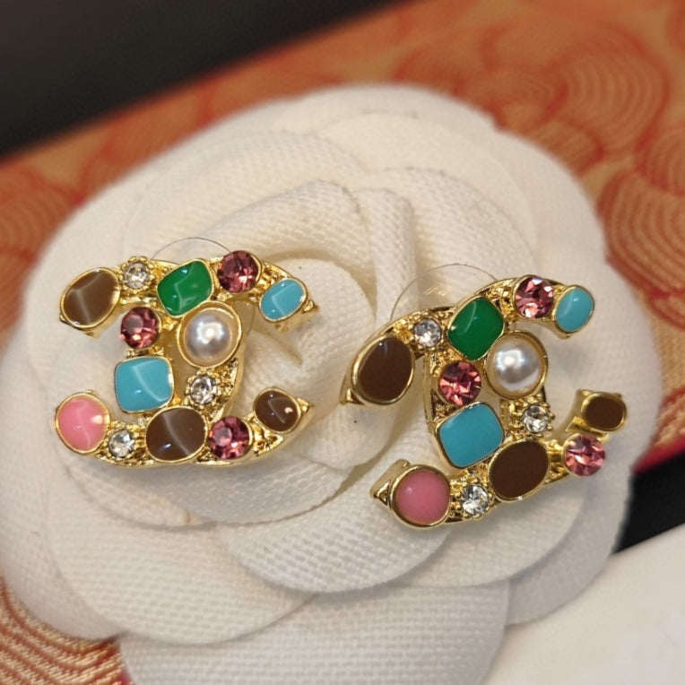 Chanel Multi-Color Crystals 18K Gold Earrings product image 1, provided for visual reference and product detail review