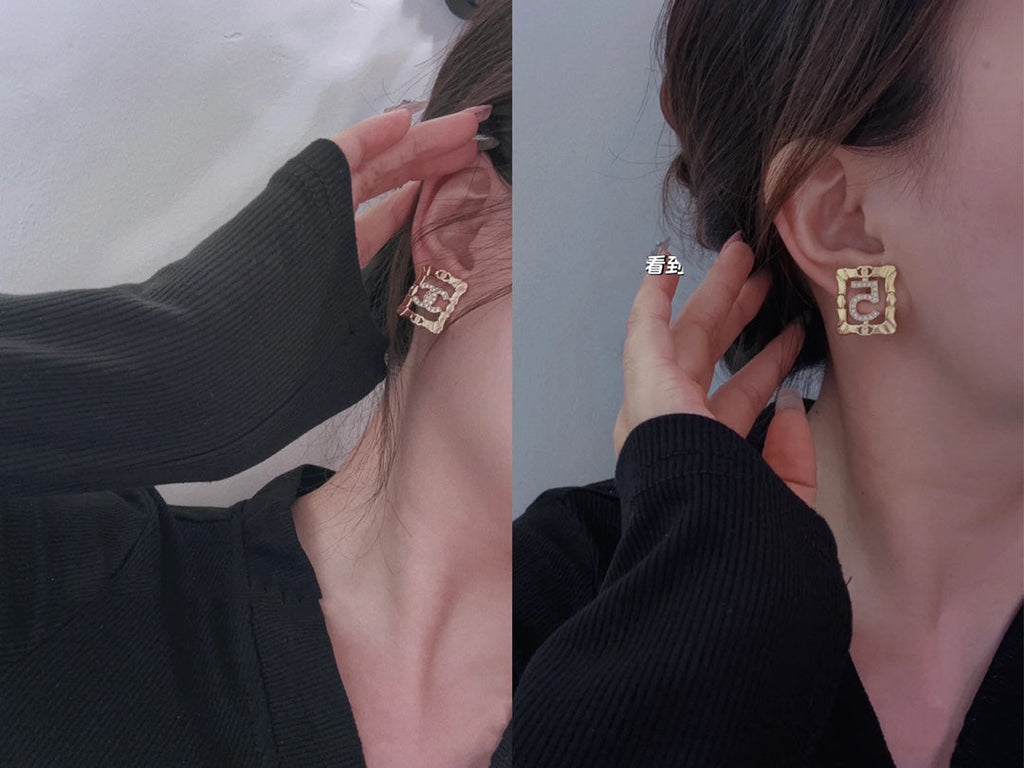 Chanel No.5 Square Diamond 18K Gold Earrings product image 8, provided for visual reference and product detail review