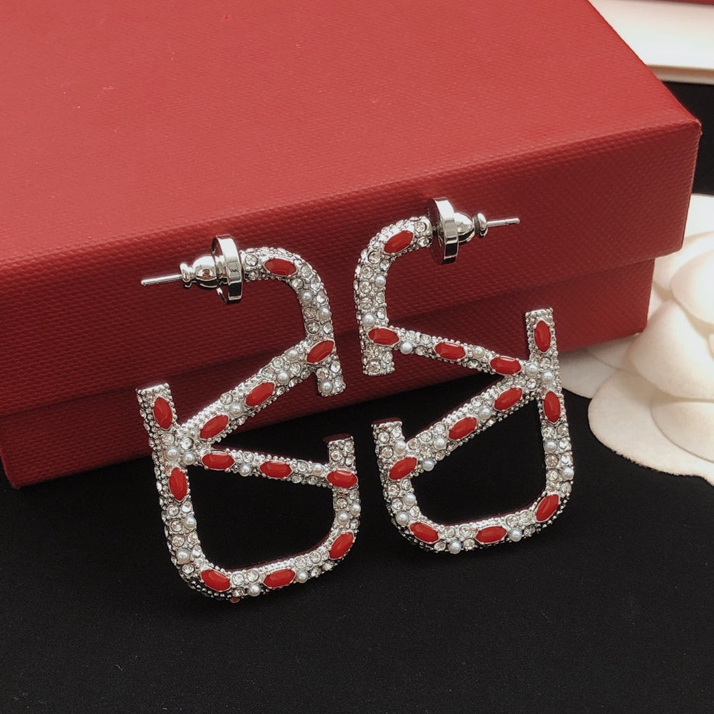 Valentino Red Crystal 18K Gold Earrings product image 8, provided for visual reference and product detail review