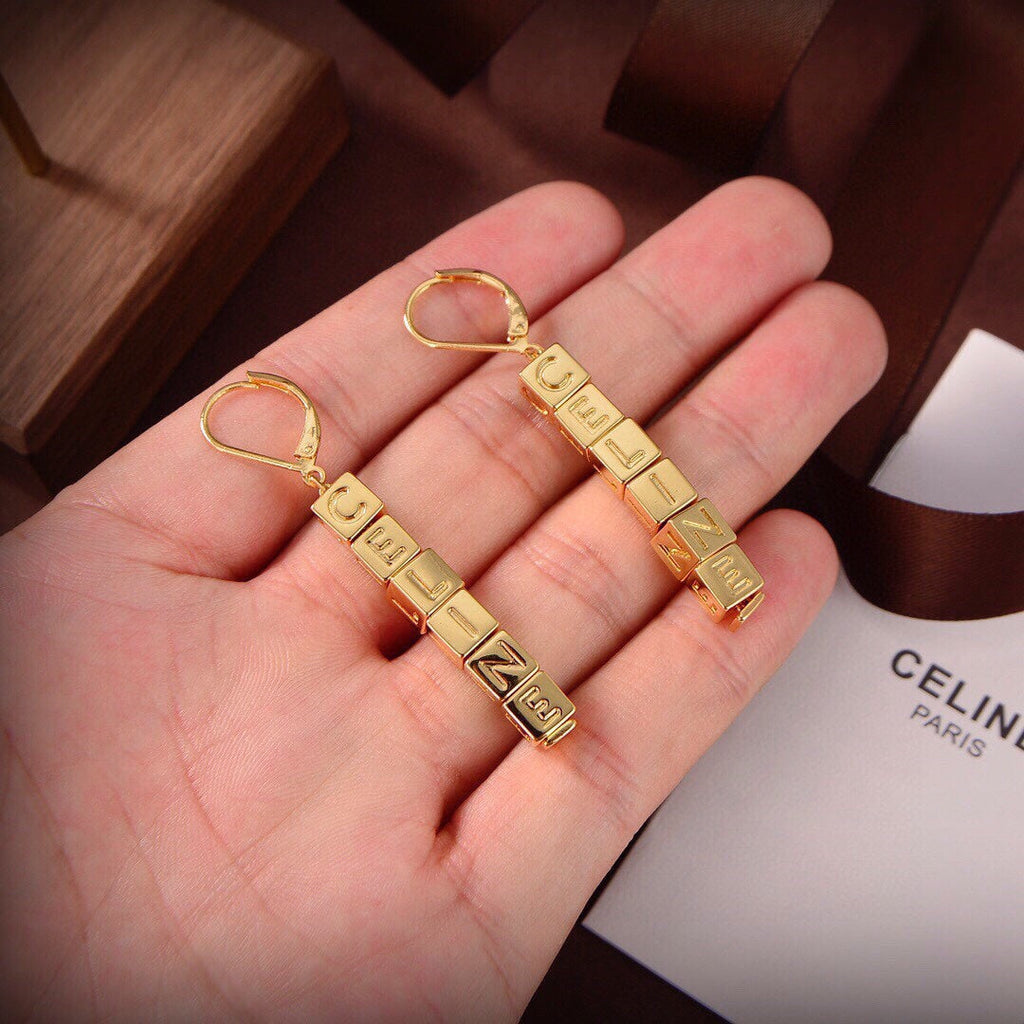 Celine Script Cube 18K Gold Earrings product image 7, provided for visual reference and product detail review