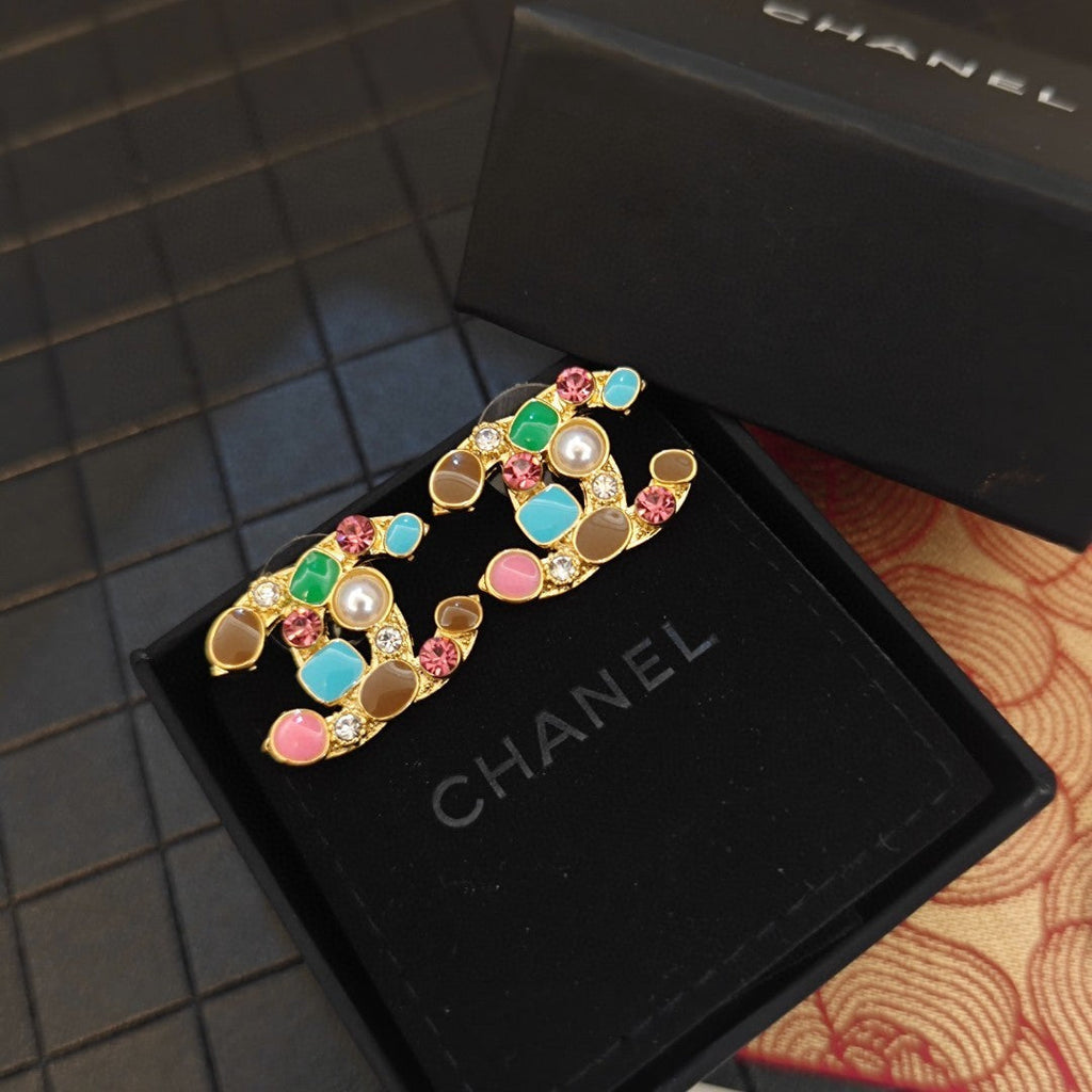 Chanel Multi-Color Crystals 18K Gold Earrings product image 9, provided for visual reference and product detail review