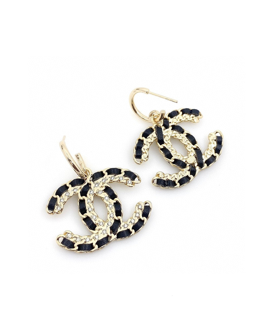 Chanel Leather 18K Gold Earrings product image 3, provided for visual reference and product detail review