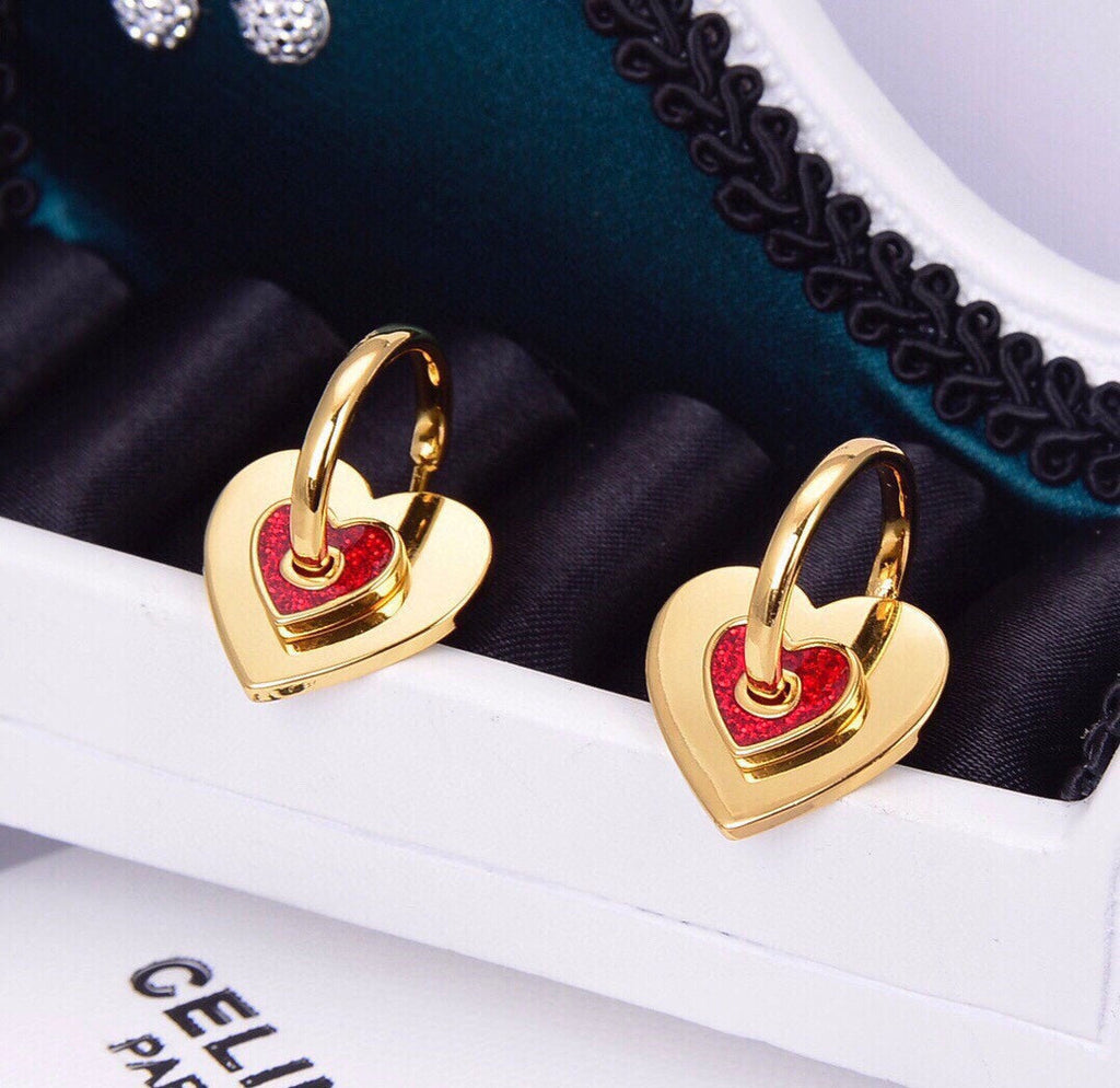 Celine Red Heart 18K Gold Earrings product image 2, provided for visual reference and product detail review