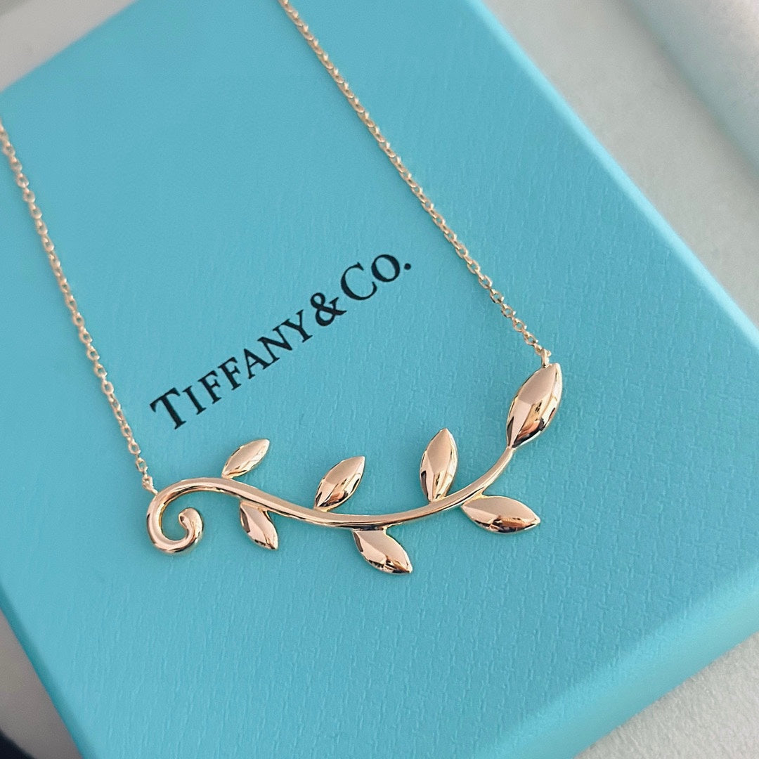 Tiffany Olive Leaf Vine Pendant 18K Gold Necklace product image 8, provided for visual reference and product detail review
