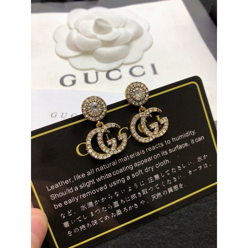 Gucci Double GucciCrystal Pendant 18K Gold Earrings product image 9, provided for visual reference and product detail review