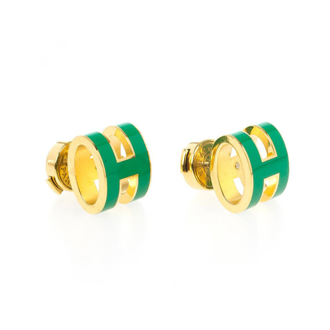 Hermes Mini Pop Green 18K Gold Earrings product image 1, provided for visual reference and product detail review