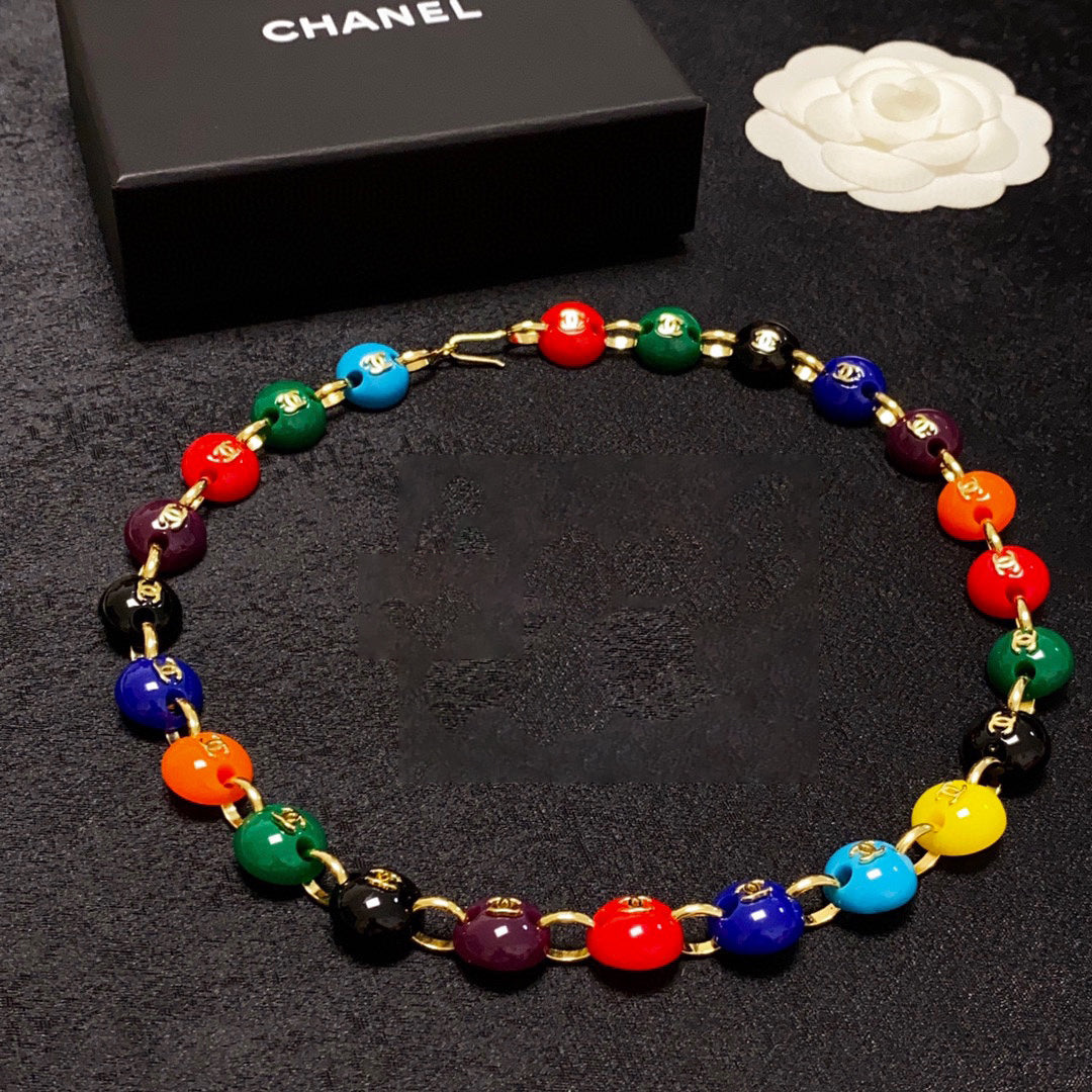 Chanel Color Beads 18K Gold Necklace product image 1, provided for visual reference and product detail review