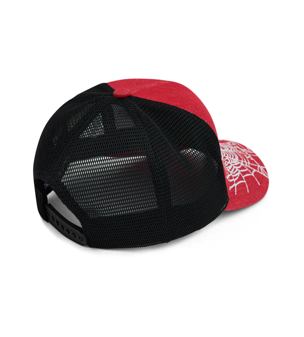 Sp5der Red Denim V2 Trucker Hat Red (Snapback) product image 2, provided for visual reference and product detail review