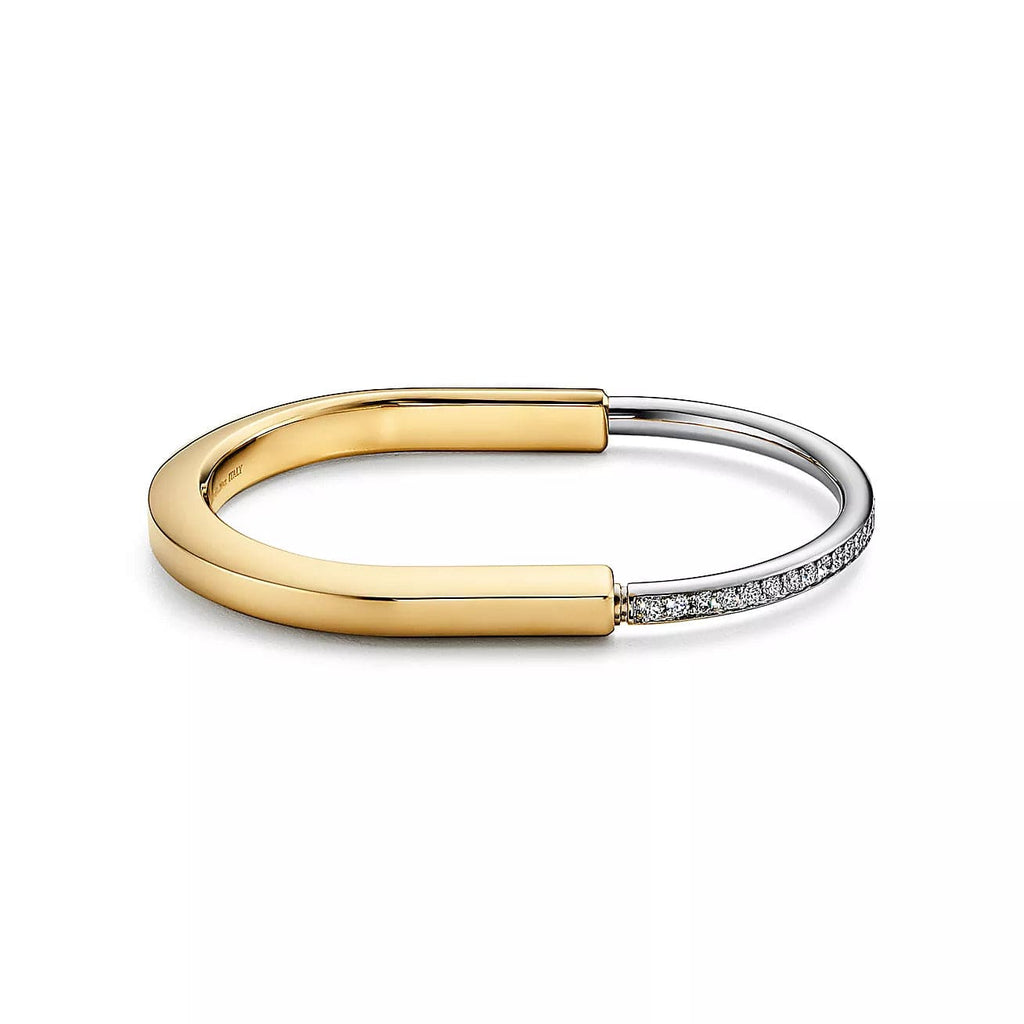 Tiffany Lock Bangle Half Pave Diamonds 18K Gold Bracelet product image 3, provided for visual reference and product detail