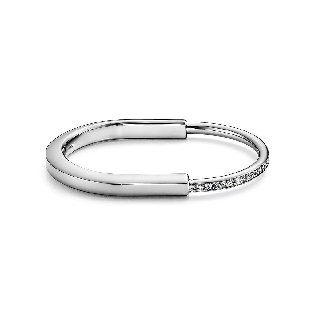 Tiffany Lock Bangle Half Pave Diamonds 18K Gold Bracelet product image 1, provided for visual reference and product detail